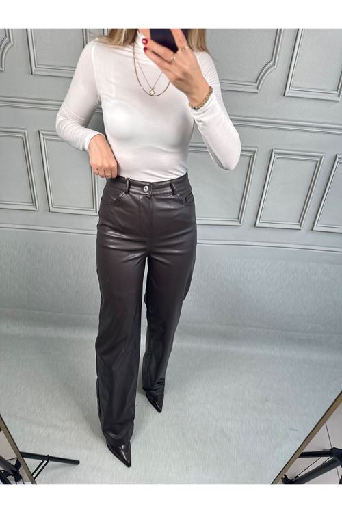 Kahve Deri Staıght Pantalon