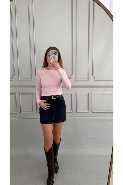 Kaşmir Kayık Yaka Pembe Triko