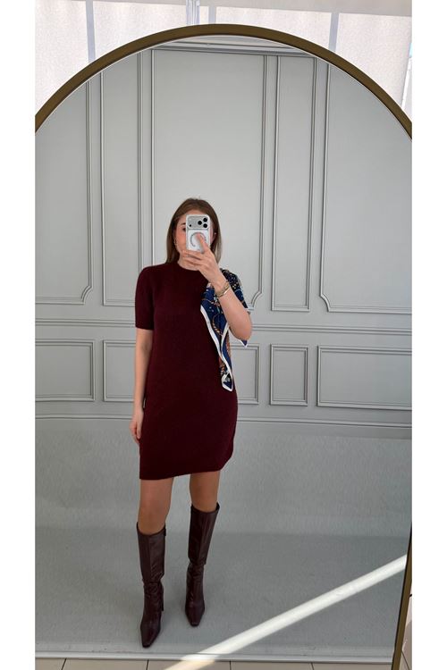 Bordo Triko Elbise