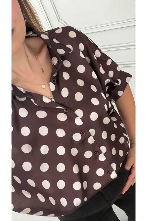 Kahve Puantiye Balon Kol Gömlek