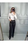 Kahve Deri Staıght Pantalon