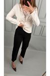 Siyah Paça Yırtmaçlı Fit Pantalon 