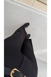 Kemerli Kıvrık Paça Siyah Pantalon 
