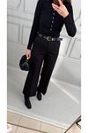 Kemerli Kıvrık Paça Siyah Pantalon 